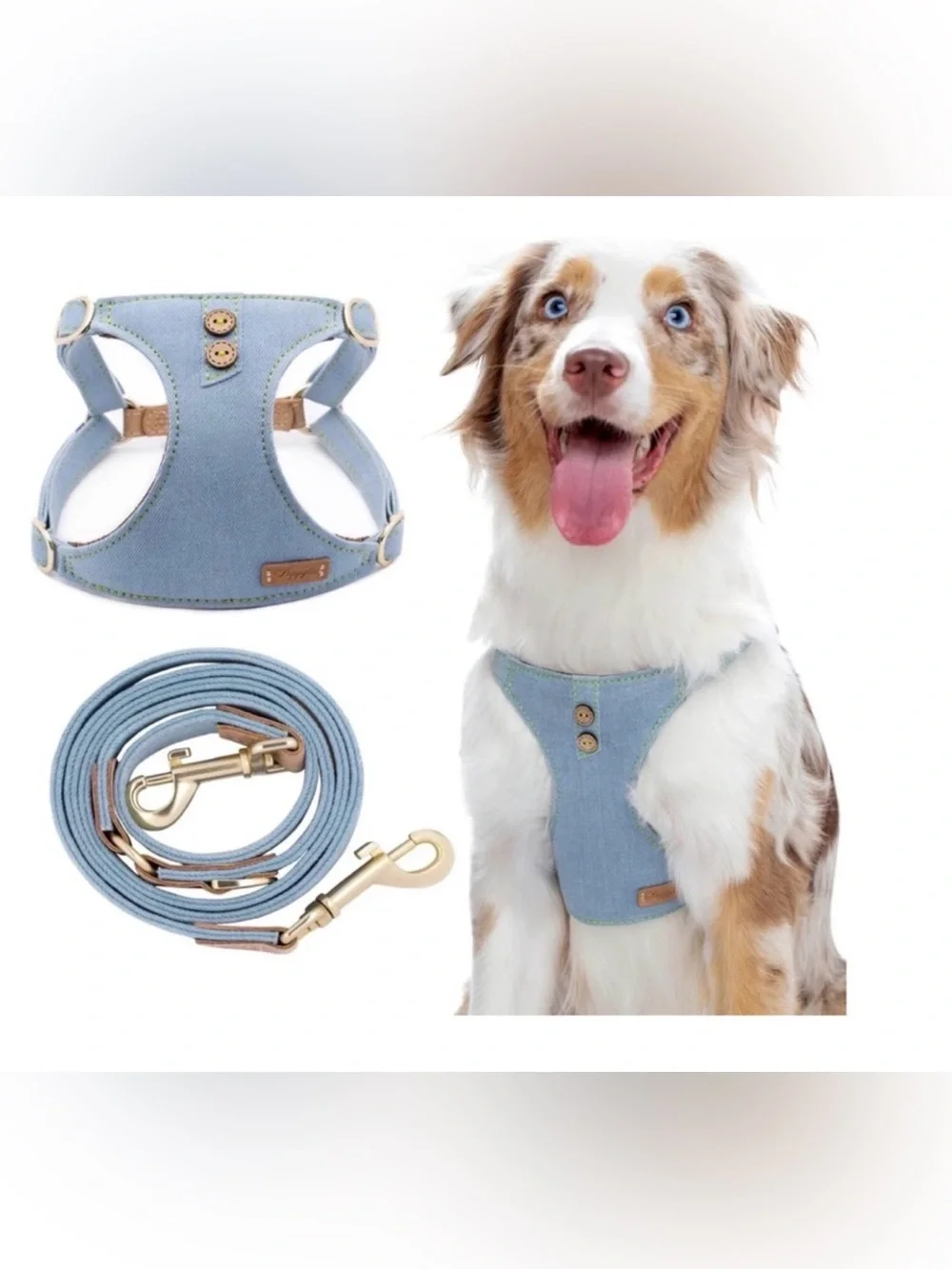 Puppytie Denim Dog Harness & Leash Set NWT Size L Adjustable Soft Pet Walking Se